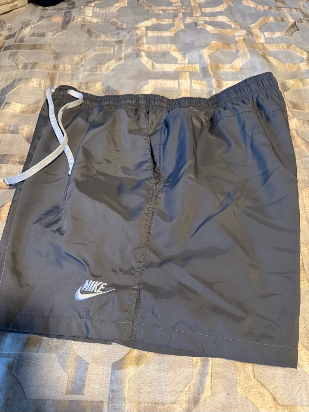 Nike Men's Gray Athletic Shorts with White Drawstring